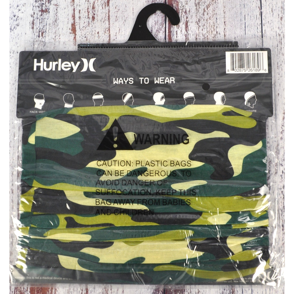 Hurley Neck Gaiter Multi-Use Face Mask Scarf Headband One Size Green Camo NEW - Picture 2 of 2